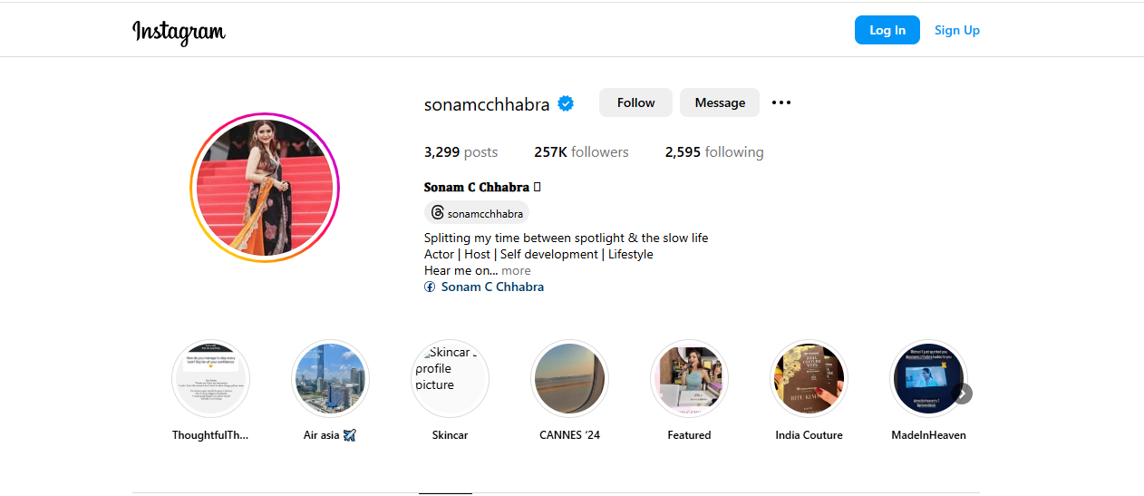 sonam Instagram account